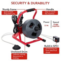 50Ft x 5/16&Prime; Drain Cleaner Machine for 3/4&Prime; &ndash; 3&Prime; Pipe Drain Auger Sewer Plumbing