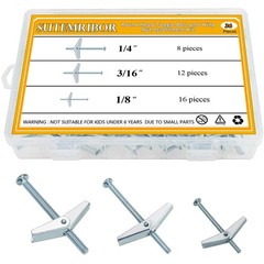 1/8 Inch, 3/16 Inch, 1/4 Inch Toggle Bolt and Wing Nut for Hanging Heavy Item&hellip;