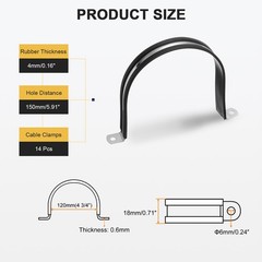 14Pcs 120mm(4-3/4&Prime;) Stainless Steel Rubber 2 Hole U-Tube Strap Clamp, Black