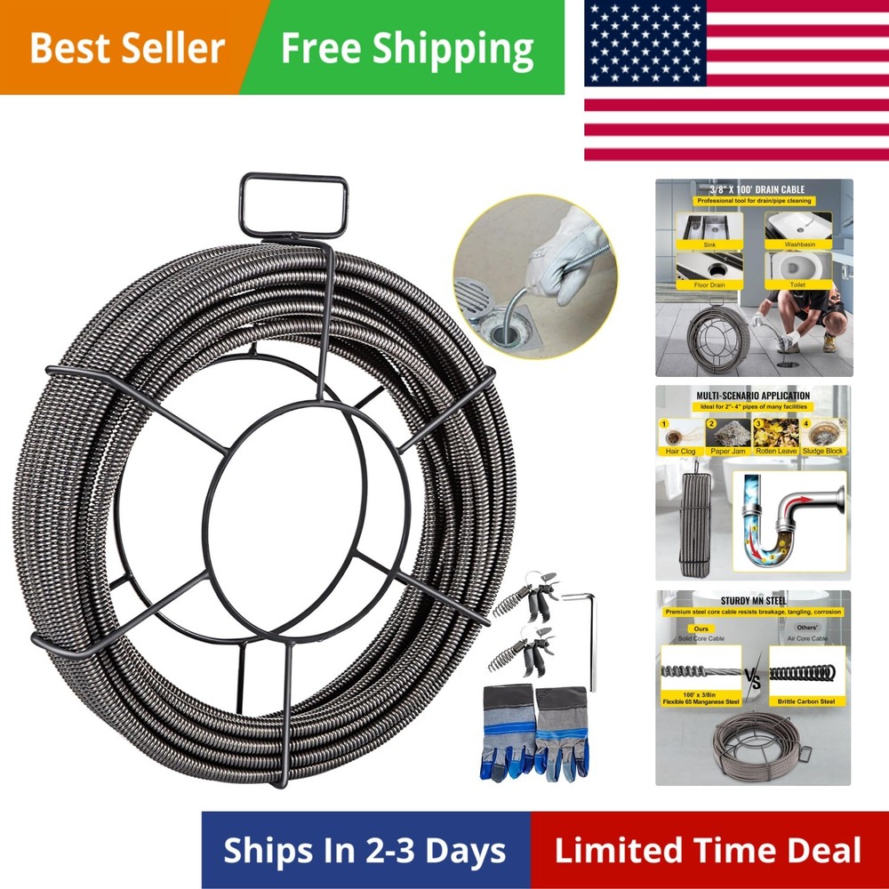 Solid Core Steel Sewer Cable with 4 Cutter for 2&Prime; to 4&Prime; Pipes, Sewer Auger Cl&hellip;