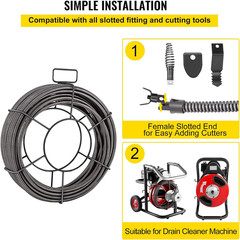 75Ft Drain Cleaning Cable with 4 Cutters &ndash; Heavy Duty Sewer Auger Tool