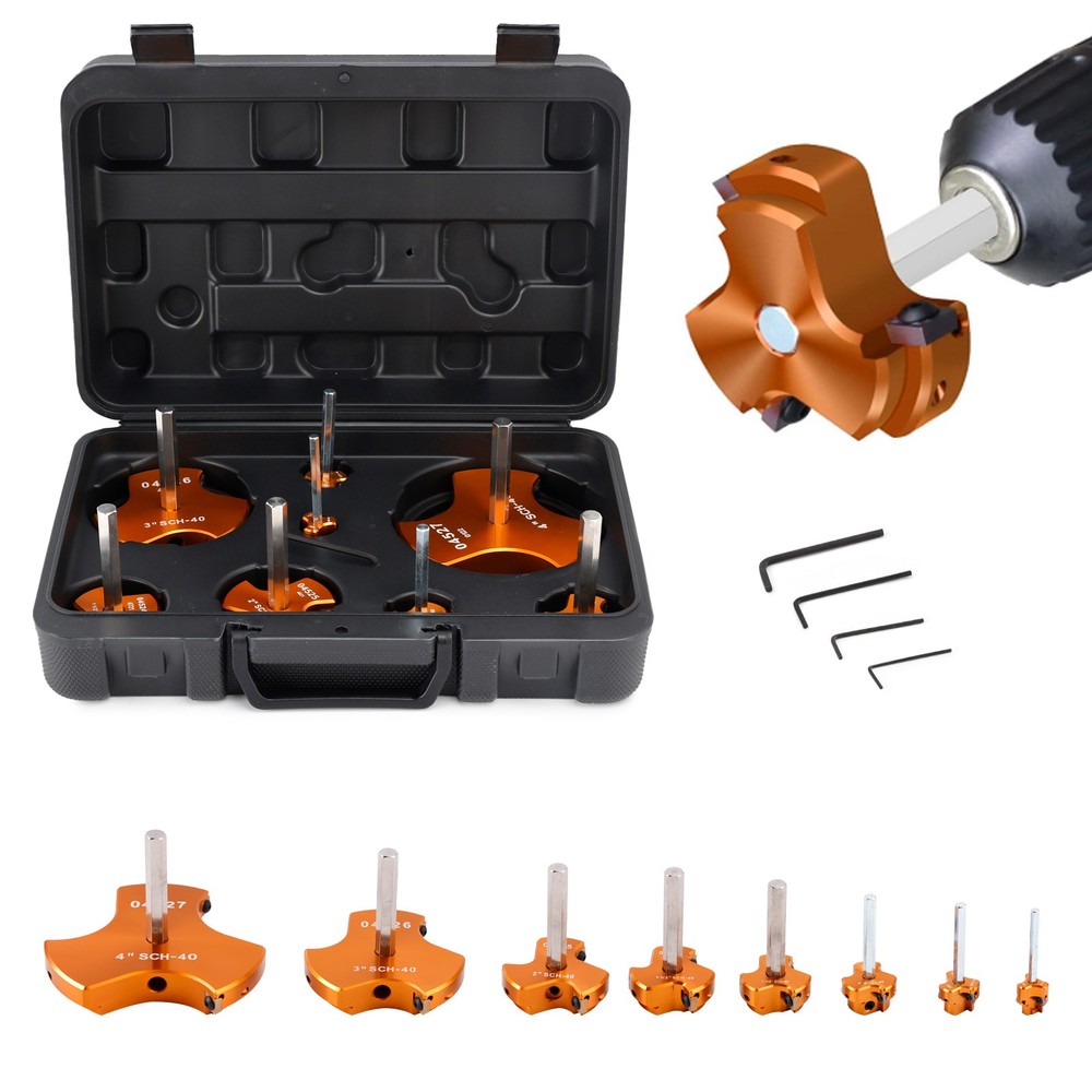 8Pcs PVC Pipe Reamer Kit PVC Fitting Saver (1/2&Prime;+3/4&Prime;+1&Prime;+1-1/4&Prime;+1-1/2&Prime;+2&Prime;+3&Prime;+4&Prime;)