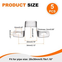 5pcs Square Pipe Clamp 20x30mm 304 Stainless Steel Tube Buckles, Silver