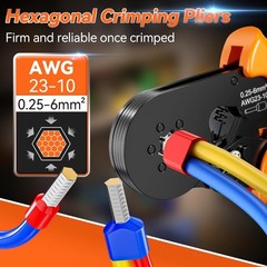 Ferrule Crimping Tool Kit, Hexagonal Ferrule Crimper AWG23-10/0.25-6mm&sup2; with 19