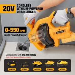 Cordless Drain Auger Fits Dewalt 20V Battery Auto Feed 23.62FT Cable Clog Cleane