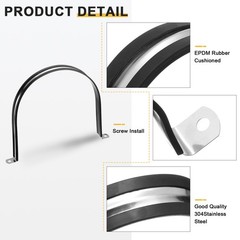 14Pcs 180mm(7-1/16&Prime;) Stainless Steel Rubber 2 Hole U-Tube Strap Clamp, Black