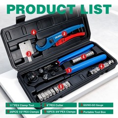 2-in-1 PEX Crimping Tool Set with Cutter & 35 Stainless Steel Clamps, 3/8&Prime;-1