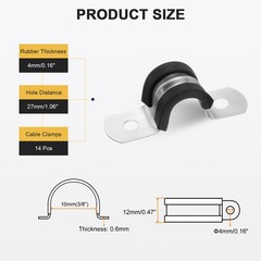 14Pcs 10mm(3/8&Prime;) Stainless Steel Rubber 2 Hole U-Tube Strap Clamp, Black