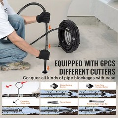 Sectional Drain Cleaning Sewer Cable 45FTx7/8In & 5 Cutters for 0.8&Prime;-5.9&Prime; Pipes