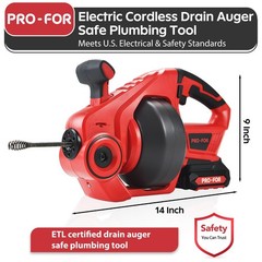Pro-For 20V Cordless Electric Drain Auger 25Ft Auto-Feed Drain Snake
