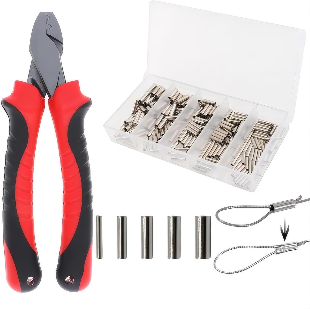 Conskyee Fishing Crimping Tool Fishing Leader Kit for Single Barrel Crimp Sleeve