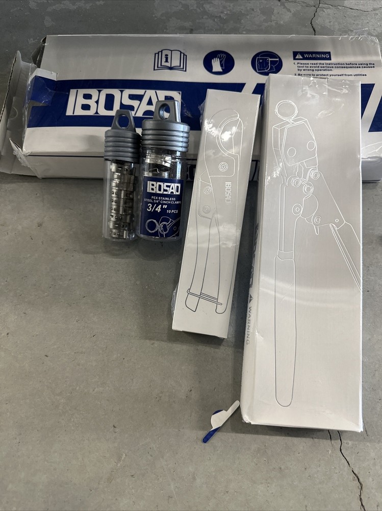PEX CINCH CLAMP CRIMPING TOOL & CUTTER + 10 1/2&Prime; and 10 3/4&Prime; SS CLAMPS (IBOSAD)