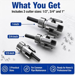 3PCS PVC Pipe Threader Kit &ndash; Internal & External Tool Set, 1/2&Prime;, 3/4&Prime;, 1&Prime; Dies,