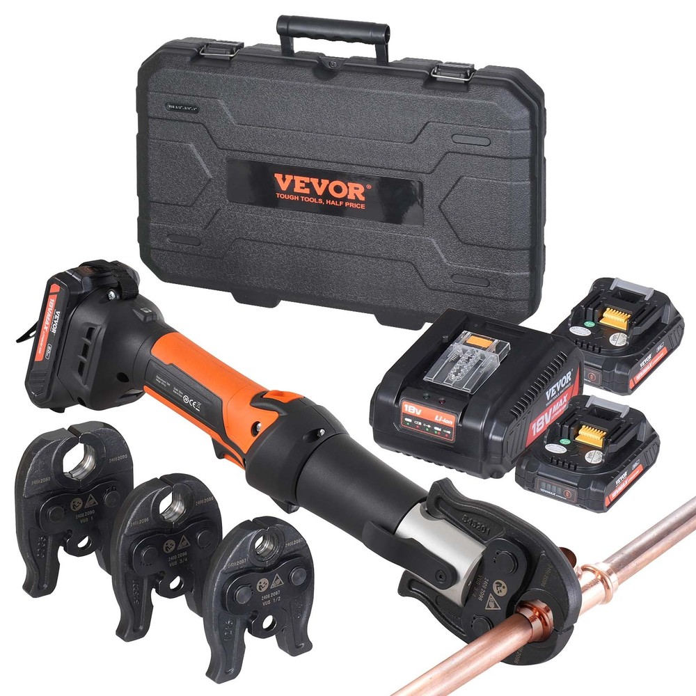 VEVOR Pro Press Tool Pipe Crimping Kit Press Tool Battery Kit 1/2&Prime; 3/4&Prime; 1&Prime; Jaw
