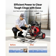Uimoso 75 FT x 1/2 Inch Drain Cleaning Machine with Auto-Feed and 8 Cutters