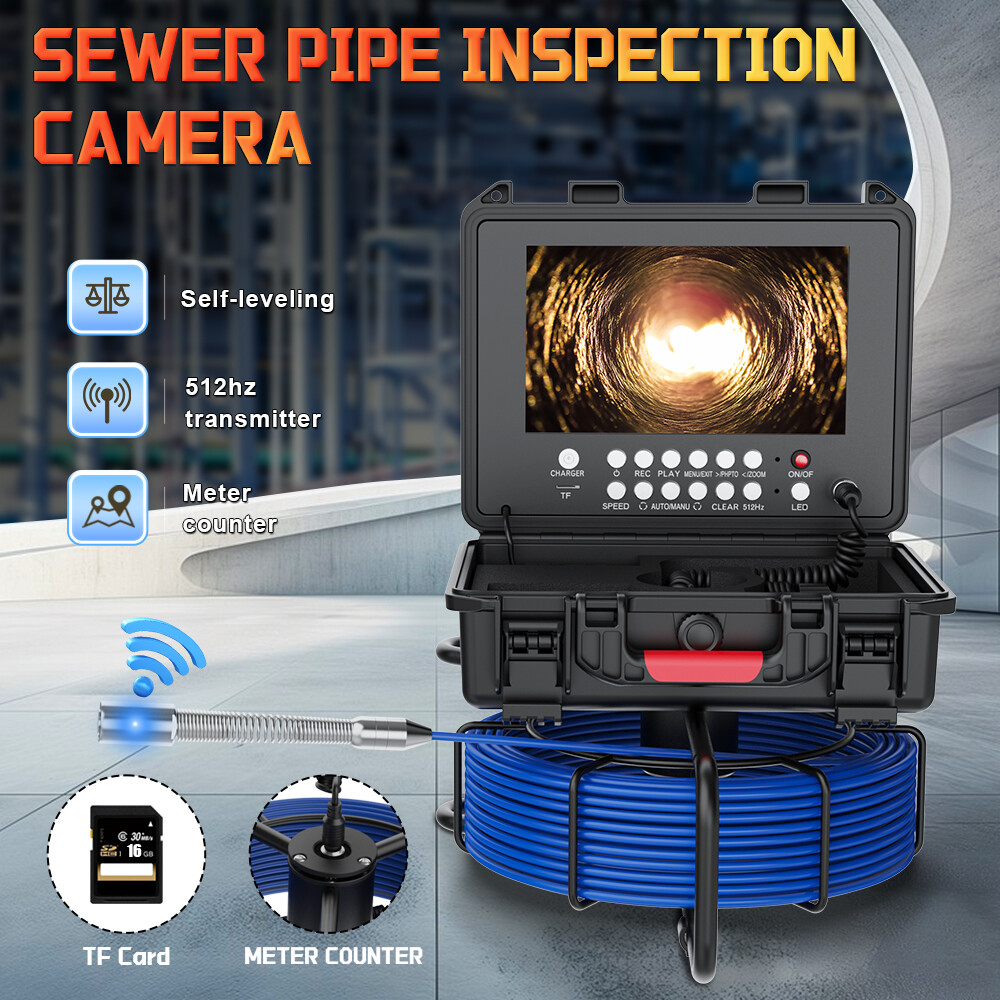 9&Prime; 50M Drain Sewer Pipe Inspection Camera 512HZ Signal Self-Leveling Counter