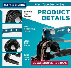 LIBRATON Tube Bender, Copper Tubing Bender 180 Degrees, 3-in-1 Manual Tubing Ben