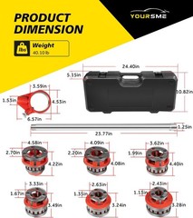 For 36475 12-R Ratchet Pipe Threader Kit 1/2&Prime;-2&Prime; NPT 6 Dies Plumbing Tool Case