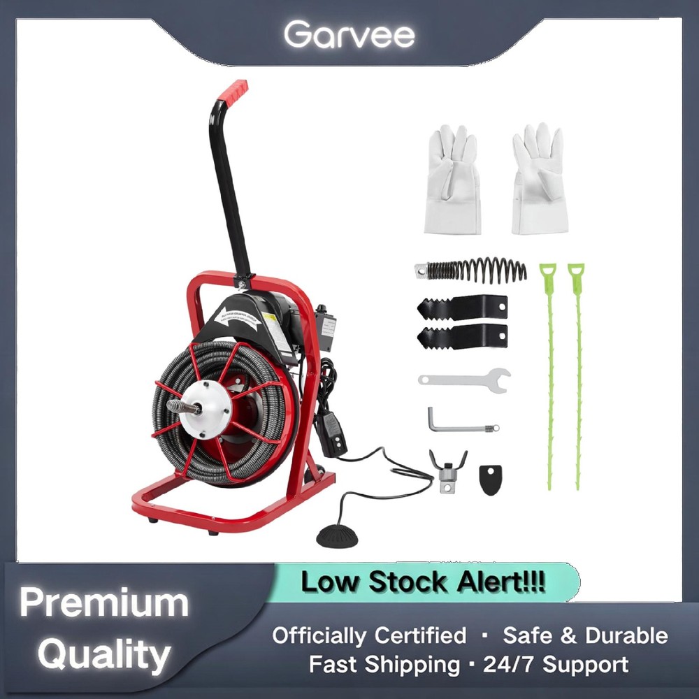 75FT x 1/2 Inch Portable Auto Feed Drain Cleaner Machine Sewer Snake Auger