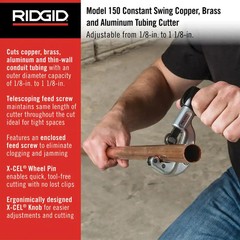 RIDGID 31622 Constant Swing Tubing Cutter 1/8&Prime; to 1-1/8&Prime; W/Spare Cutter Wheel