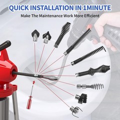 Professional Drain Snake Drill Attachments Kit, 10 Piece Black And Red