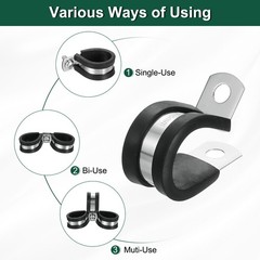3/4&Prime;(18mm) Cable Clamp, 304 Stainless Steel Rubber Cushioned 14Pcs