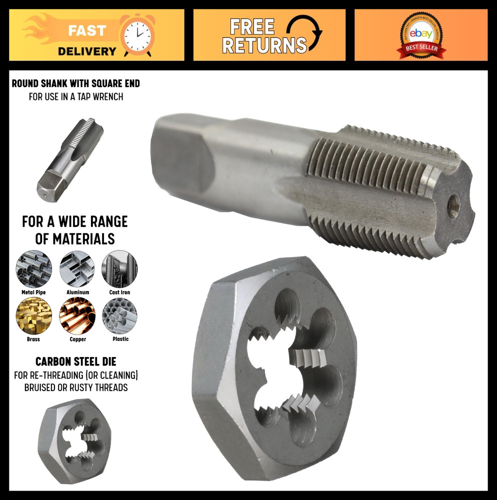 1/2&Prime; NPT Pipe Tap and Die Kit &ndash; Carbon Steel, Hex Shape, Durable Tool Set