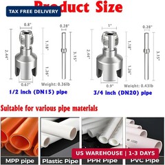 PVC Pipe Threader Kit, 2 Piece Set, 1/2&Prime; 3/4&Prime; NPT Sizes, Dual-Function Intern