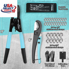 Pex Crimping Clamp Tool Kit with Pipe Cutter & 30 Stainless Steel Clamps