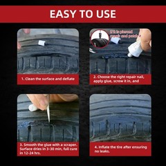 Tire Repair Kit Glue 100ml Rubber Nail 20 PCS Plug Screw Garage Fast Set