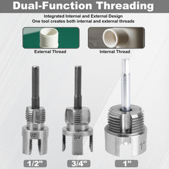 3 Pcs Pipe Threading Tool, Dual-Function Integrated Internal & External Thread C