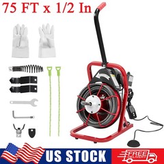 75 FT x 1/2 In Drain Cleaner Machine Electric Drain Auger Auto Feed Sewer Snake
