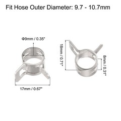 Spring Hose Clamp, 10pcs 65Mn Steel 9mm Low Pressure Air Clip, Nickel Plated