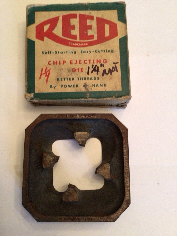Vintage Reed # 2S 1 1/4 &ndash; 11 1/2 NPT 4&rdquo; X 4&rdquo; Chip Ejecting Die USA