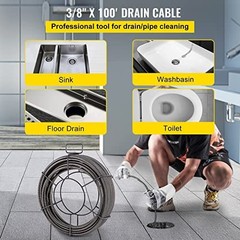 100FT Drain Cleaning Cable 3/8&Prime; Solid Steel Sewer Auger with 4 Cutters for Pipes