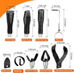 8-Piece Drain Snake Drill Attachment, Cutter and Auger Set, Compatible with 50FT