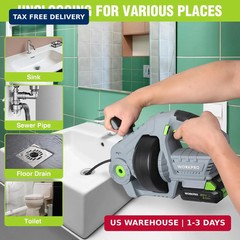 WORKPRO 20V Electric Drain Auger, 25Ft Plumbing Snake Drain Hair Removal Tool Se
