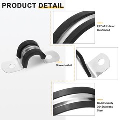14Pcs 10mm(3/8&Prime;) Stainless Steel Rubber 2 Hole U-Tube Strap Clamp, Black
