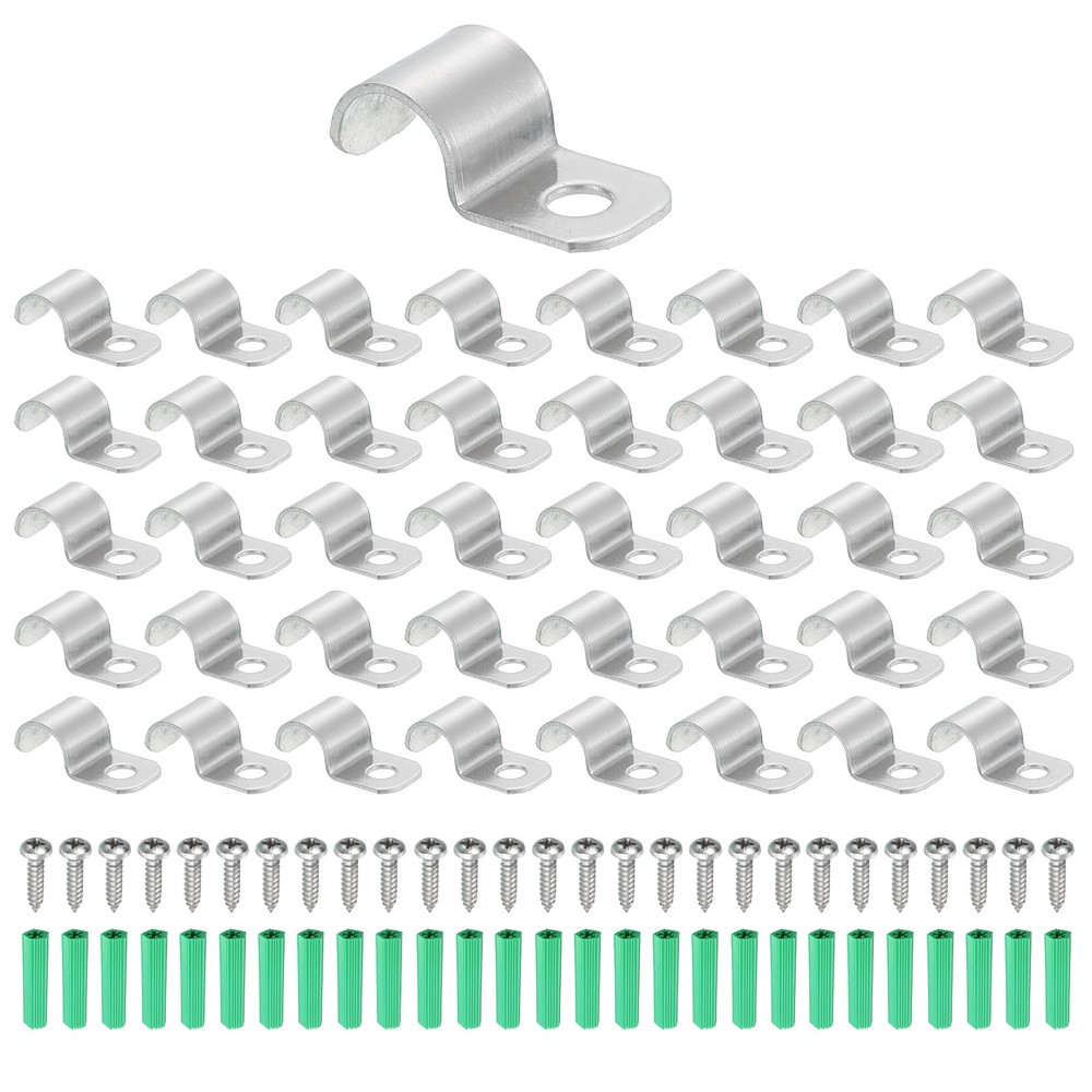 60Pack Stainless Steel Pipe Strap Fit for 5/16in(8mm) Cable U Shape Strap Clamp