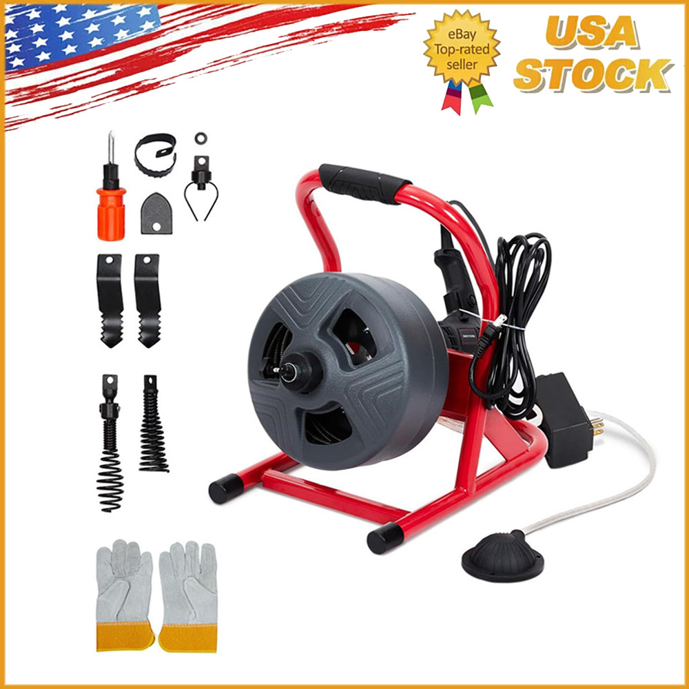 50Ft x 5/16&Prime; Drain Cleaner Machine for 3/4&Prime; to 3&Prime; Pipe Drain Auger Sewer Snake