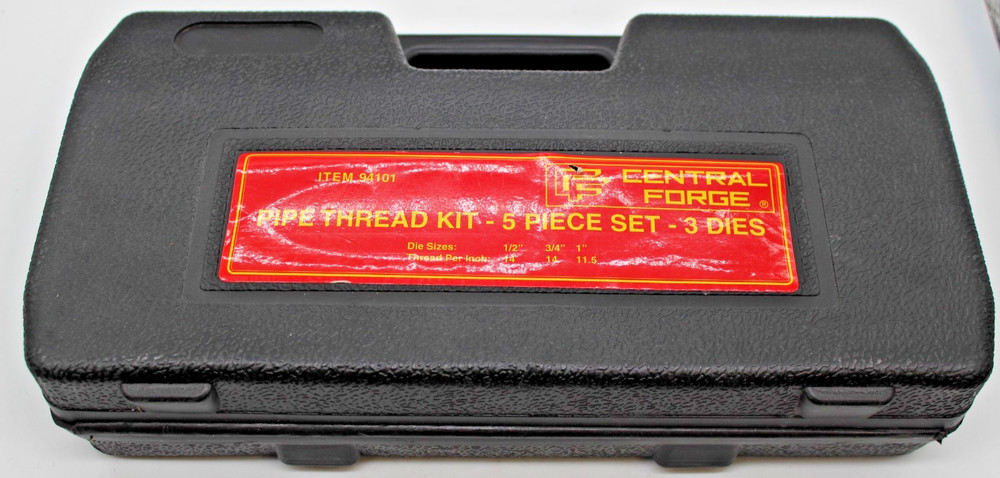 Central Forge Pipe Thread Kit Item # 94101 &ndash; 5-Piece Set, 3 Dies: 1/2&Prime;, 3/4&Prime;, 1&Prime;
