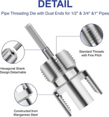 3PCS PVC Pipe Threader Kit Internal External Threading Tool 1/2 3/4 1 Inch
