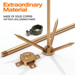 Copper Lightning Rod Kit with Down Conductor Clamp UL Listed for Roof, Bronze
