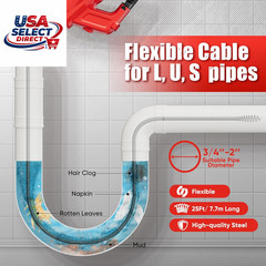 20V Cordless Drain Auger with 25Ft Drain Snake & Battery