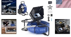 Rechargeable 4.3&Prime; Plumbing Camera with 100ft Cable, 32GB Card & Autofocus