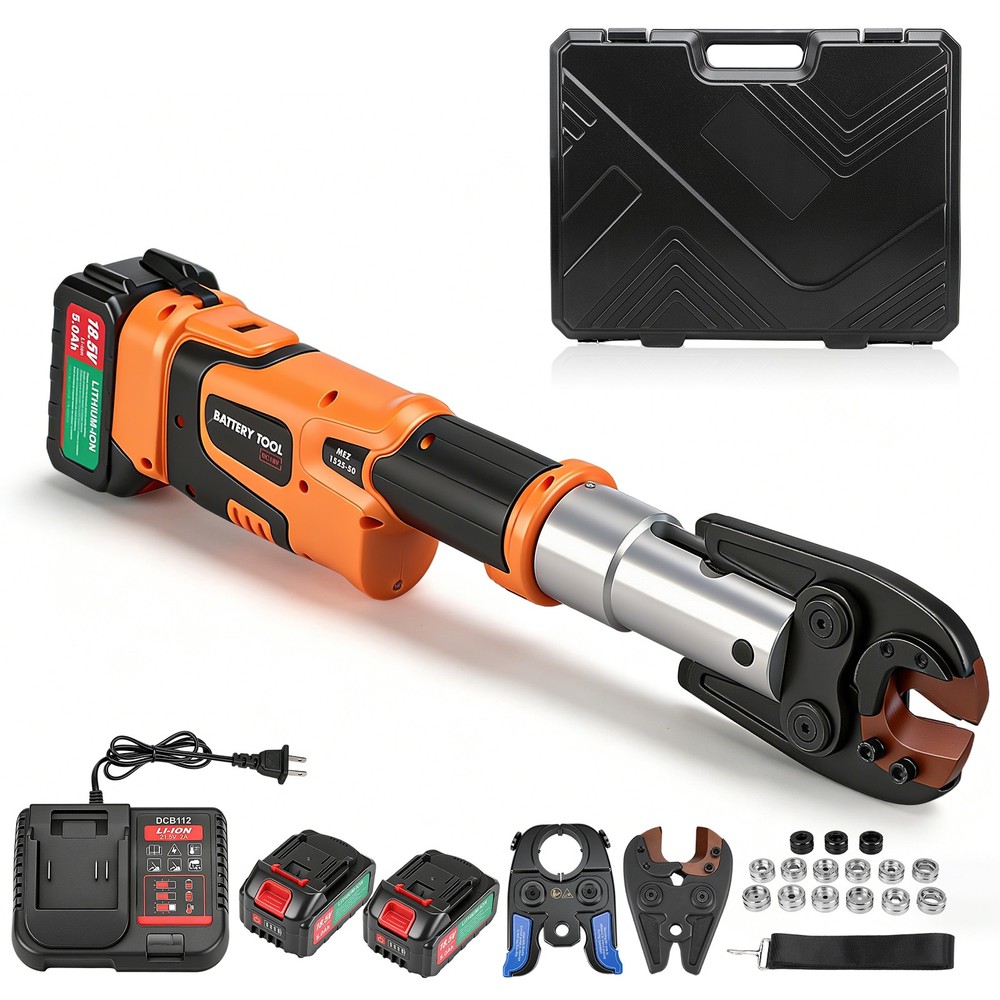 Pro Press Copper Pipe Crimping Tool Kit &ndash; 2x 5.0Ah Battery Powered -1/2&Prime; 3/4&Prime; 1&Prime;