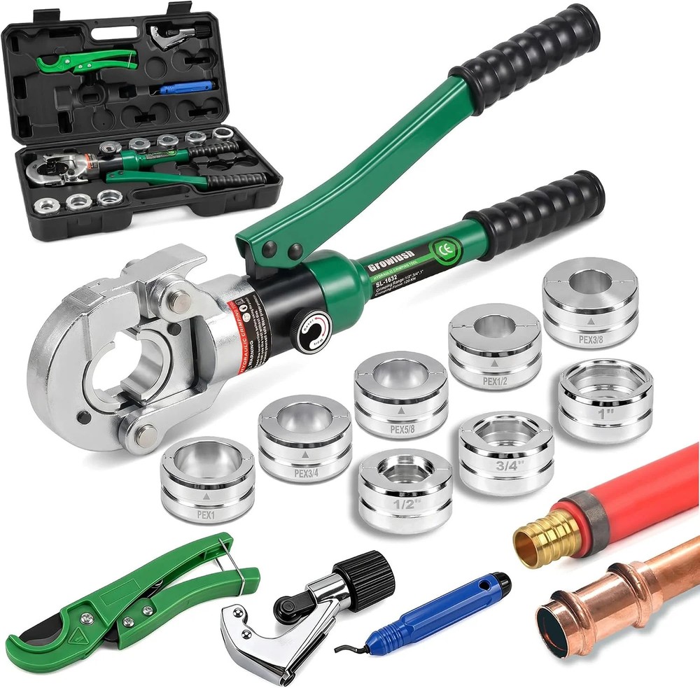 Pro Press Copper and PEX Pipe Crimper Kit, 8 Dies Set for 1/2&Prime;, 3/4&Prime;, 1&Prime; Copper
