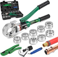 Pro Press Copper and PEX Pipe Crimper Kit, 8 Dies Set for 1/2&Prime;, 3/4&Prime;, 1&Prime; Copper