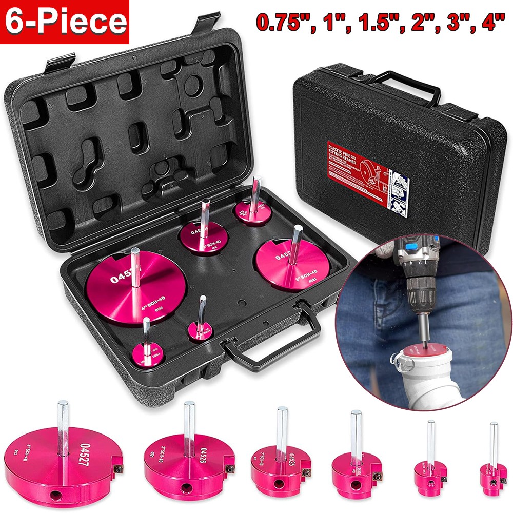 6 Piece Plastic Pipe Fitting Reamer Kit for 1/2&Prime; Drill PVC Pipe Reamer CPVC PVC