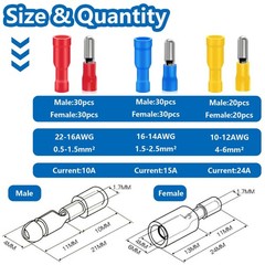 160PCS Bullet Wire Connectors with Crimping Tool Assortment Kit 22-16/16-14/12-1